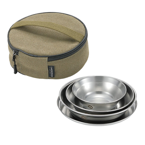 S395 Stainless Steel Camping Plates Set, Dishwasher Safe