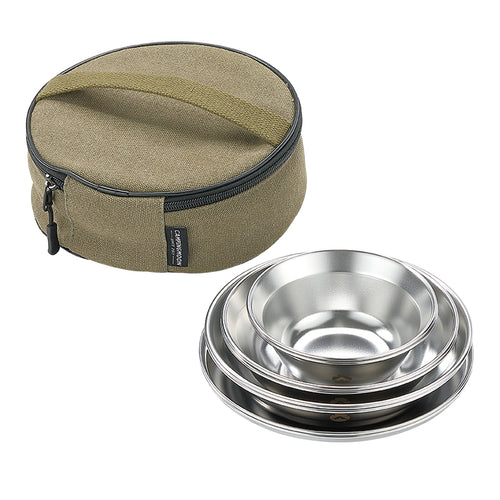 S395-2S 2-Piece Stainless Steel Camping Plates Set, Dishwasher Safe