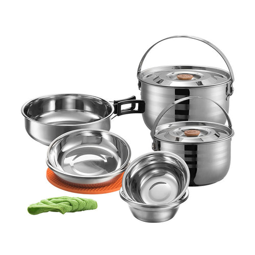 MC-210 Stainless Steel Outdoor Camping Mess Kit, Pots & Pans with Carrying Bag