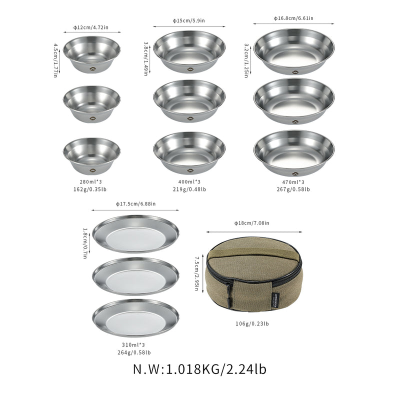 Load image into Gallery viewer, S395-3S 12-Piece Stainless Steel Camping Set, Dishwasher Safe, with Storage Bag
