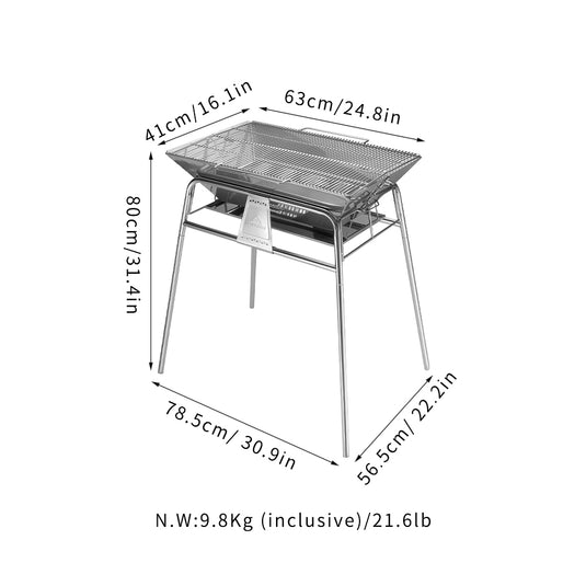 MT-5-MAX Large Folding Charcoal Grill BBQ Stainless Steel Stand