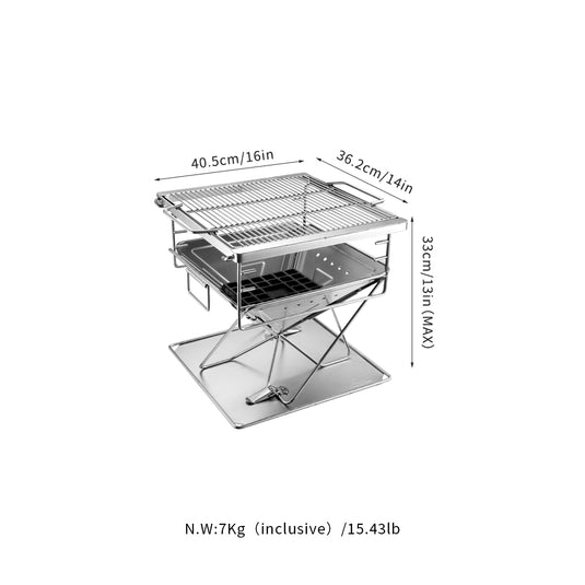 MT-035 3-in-1 Portable Stainless Steel Wood Burning Grill & Fire Pit, 14x15.35-Inch, with Carrying Bag