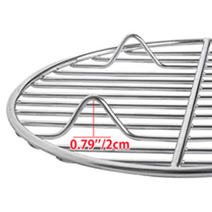 0.79''/2cm HEIGHT FEET
This round cooling rack has 4 feet. Each one is about 0.79''/2cm high and rarely become no water in pot when steaming.