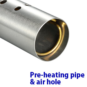 HIGH COMBUSTION
Equipped with a heat-exchanger inside the tip of this propane gas torch, it improves combustion efficiency by instantly vaporizing it.