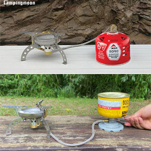 USE EN417 LINDAL VALVE TYPE GAS CANISTER
Please use EN417 Lindal Valve type gas canister for this backpacking stove.
If you want to use 1lb propane tank or butane canister with this stove, you also need to use our convert adapter Z22 or Z10.
By using with circle holder, you can use fuel inverted , that allows for more powerful fuel injection for a consistent output, regardless of weather. (NOTE : When you use fuel in inverted position, fuel’s impurities may cause pipe’s clogging easily. Please don't use fuel in this way frequently.)